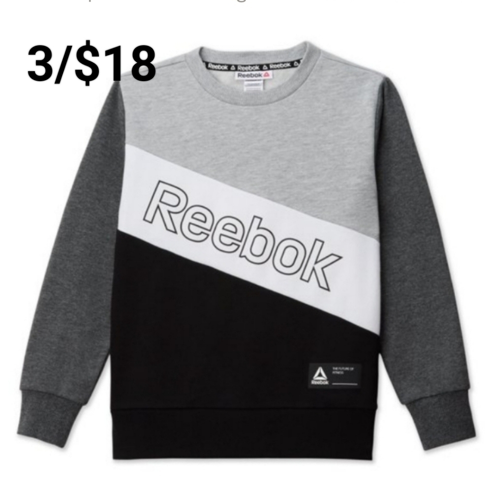 REEBOK Gray white black logo color block crew neck sweater boys S 6/7
